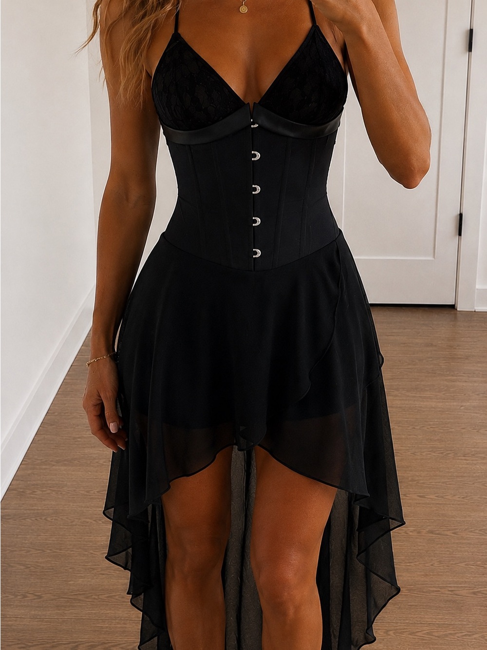 Danielle Guizio Marini Corset High Low Dress Black